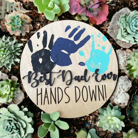 “Hands Down” 12 inch round hand print art gift
