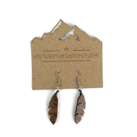 Feather walnut hardwood earrings