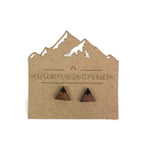 Single mountain peak engraved walnut hardwood earrings
