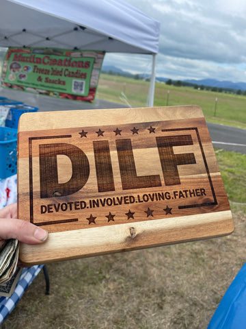 DILF Devoted Involved Loving Father Cutting Charcuterie Butter Board Dad Husband Gift