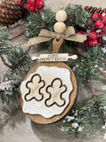 “The Perfect Batch” Christmas Ornament gingerbread men dough on wooden tray family ornament engraved names gifts